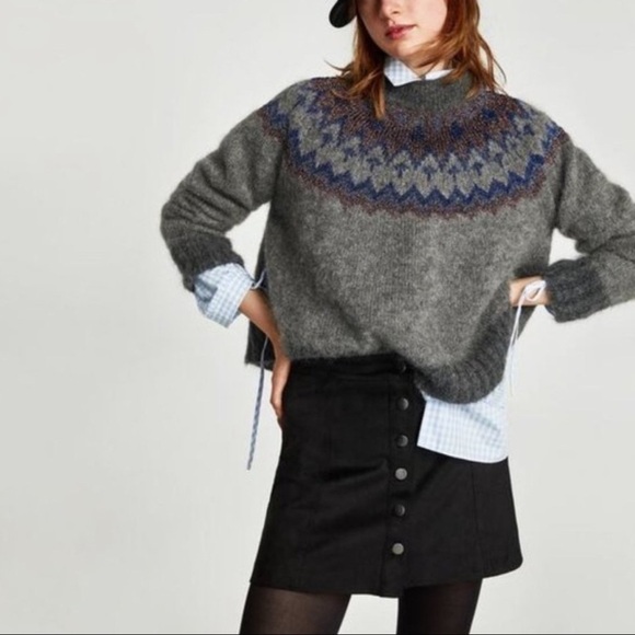 Zara Black Button Front Faux Suede Mini Skirt Size Medium - Picture 1 of 8